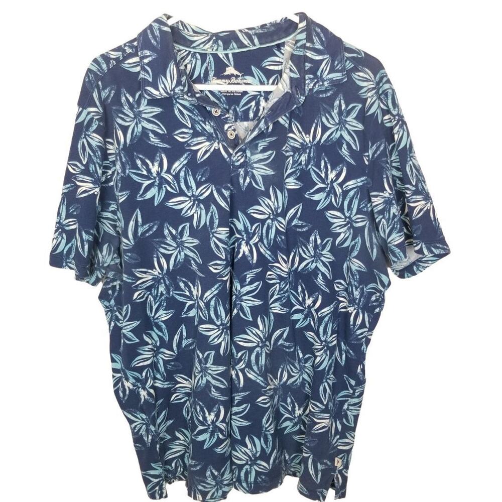 Tommy Bahama Mens Floral Polo Shirt Size L Resortwear Hawaiian Tropical Beach